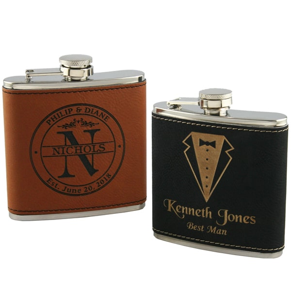 laser engraved leatherette flask