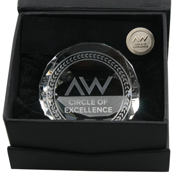 lapel pin and crystal award set