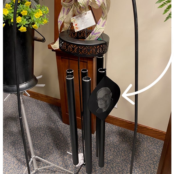 personalized wind chimes from Global Recognition at a funeral